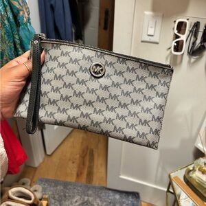 Michael Kors Black and Gray Monogram Clutch